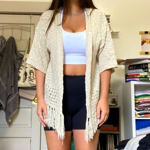 Fringe knit oversized cardigan